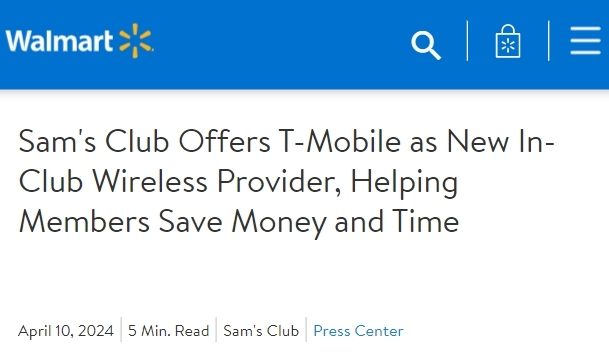 山姆会员店推出独家会员无线服务T-Mobile